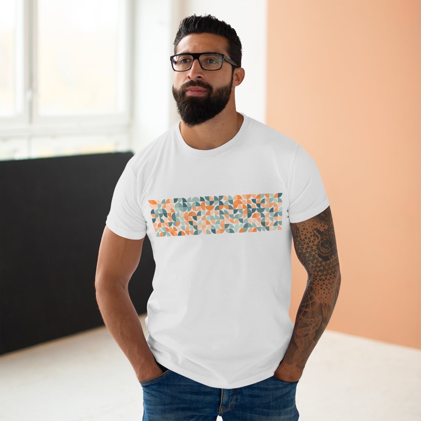 Bauhaus Pattern Orange/Blue Unisex T-shirt